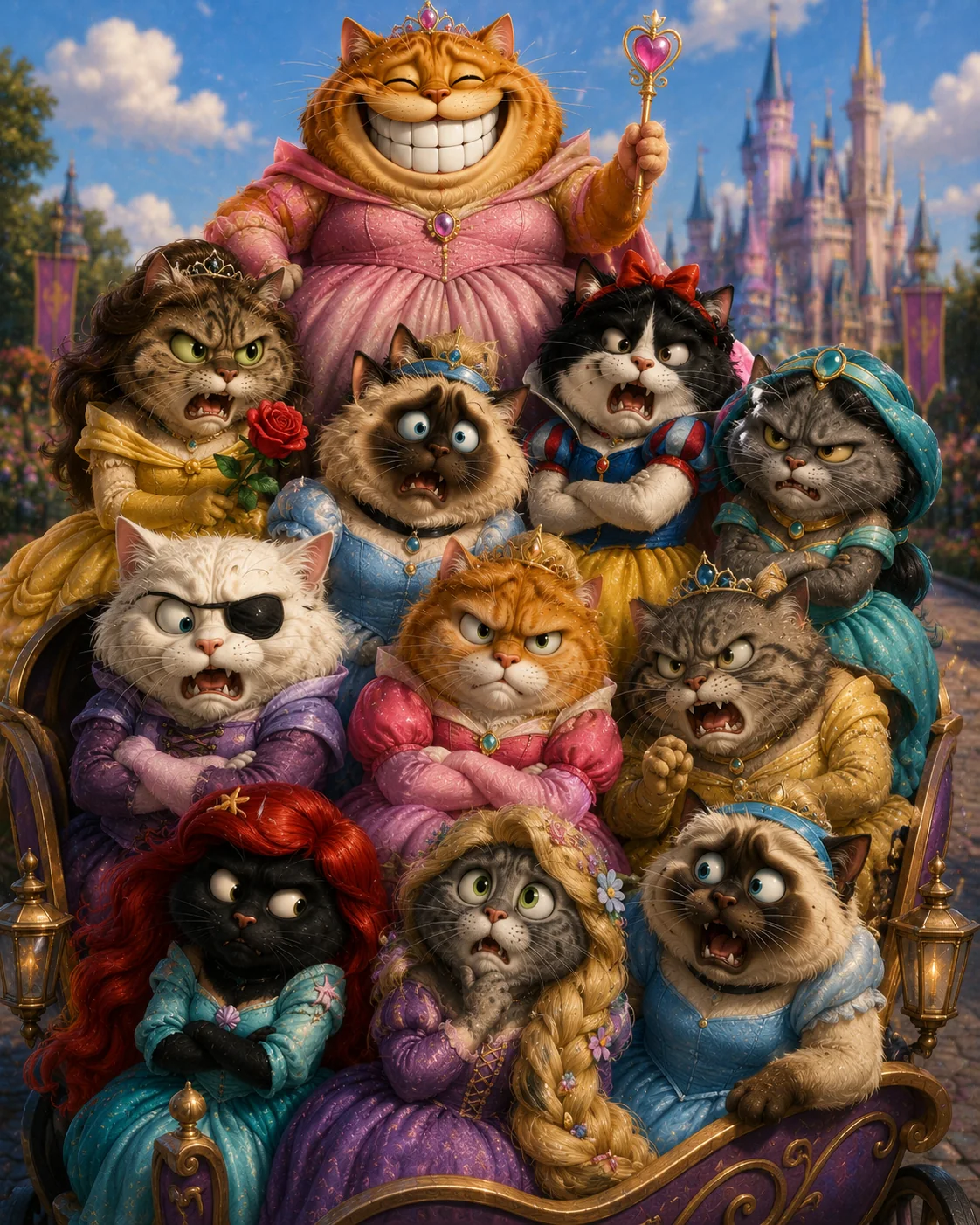 Cats dressed as fairy-tale princesses